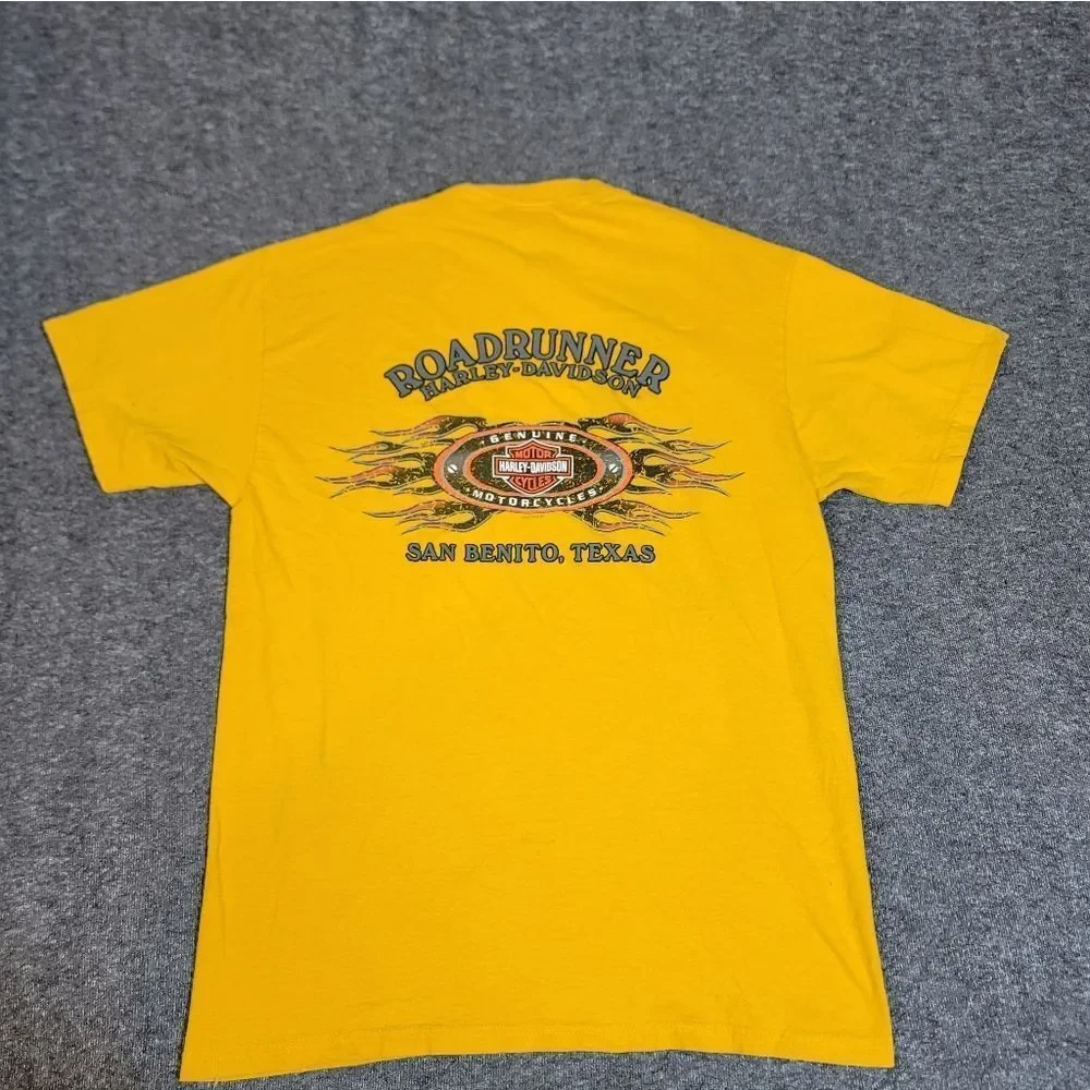 Harley-Davidson Eagle Graphic T-Shirt Medium Yellow Roadrunner San Benito Texas
